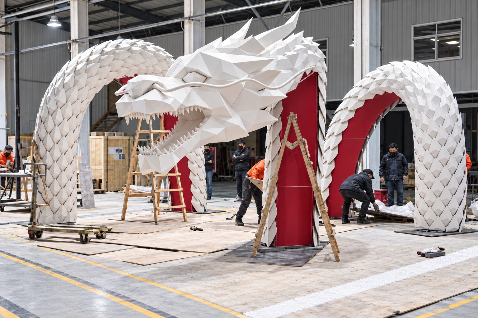 Sculptural Dragon Retail Installation — preassembly 05